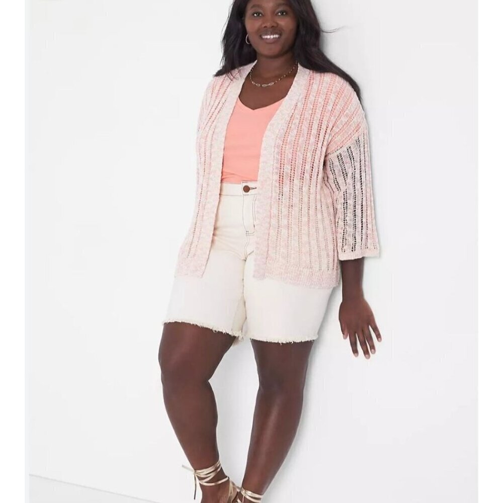 Lane Bryant Open Front Marl Cardigan Peach White Womens Size 14/16 Spring Casual